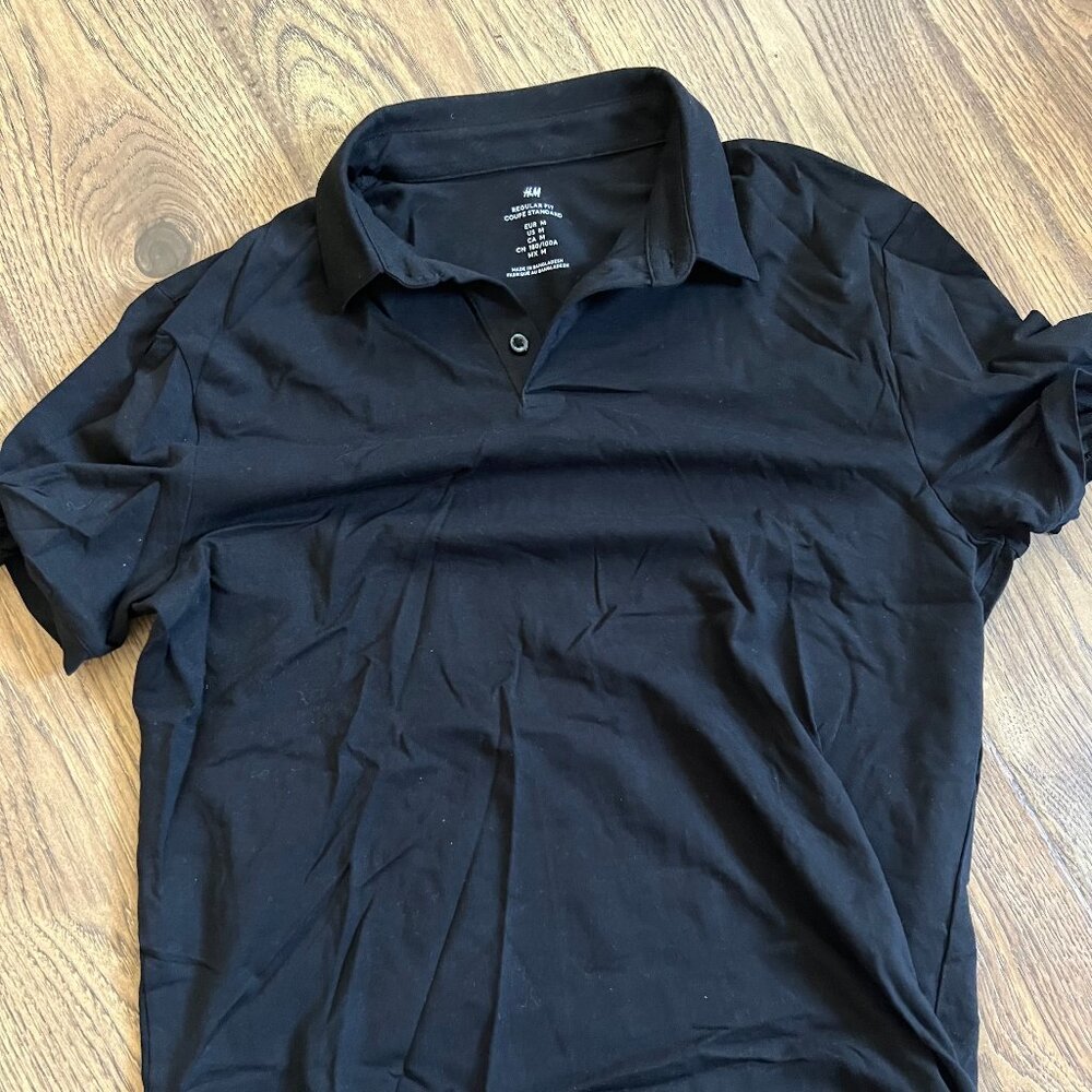 Men's Black H&M Black Polo Regular Fit Size Medium
